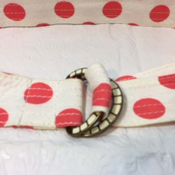 J. Crew Cloth Belt White Rose Red Polka Dots - Picture 5 of 7